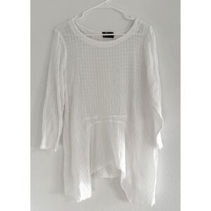 Fenini Top Women Size Small White Cotton Lagenlook Capsule Minimalist Boho Flowy